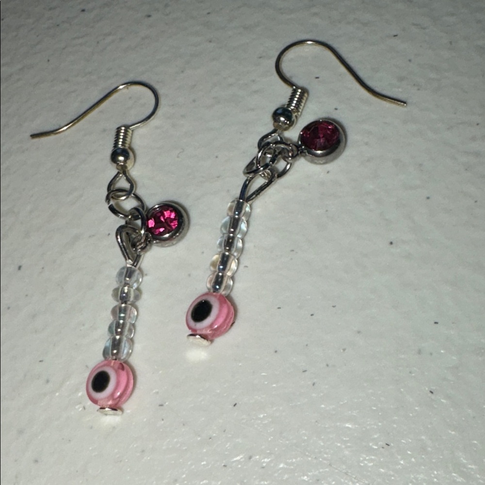 Pink and Silver Dangle “Eye” Earrings by Sassy Charmer